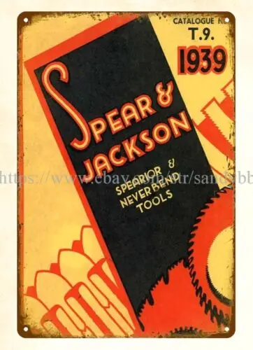 indoor outdoor wall decor 1939 Spear and Jackson hand saws tools metal tin sign