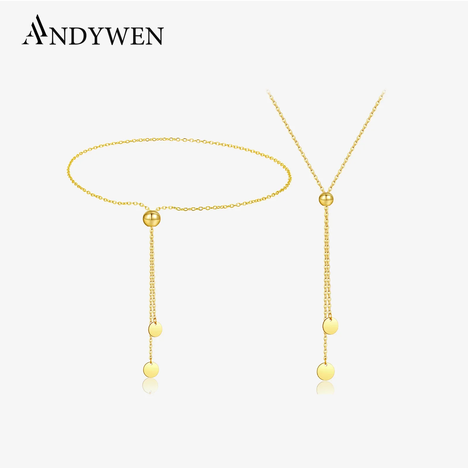 

ANDYWEN, регулируемый кулон из стерлингового серебра 925 пробы, Y-образный браслет, силиконовая вилка, длинное ожерелье, 2024, женский подарок, изысканные драгоценности