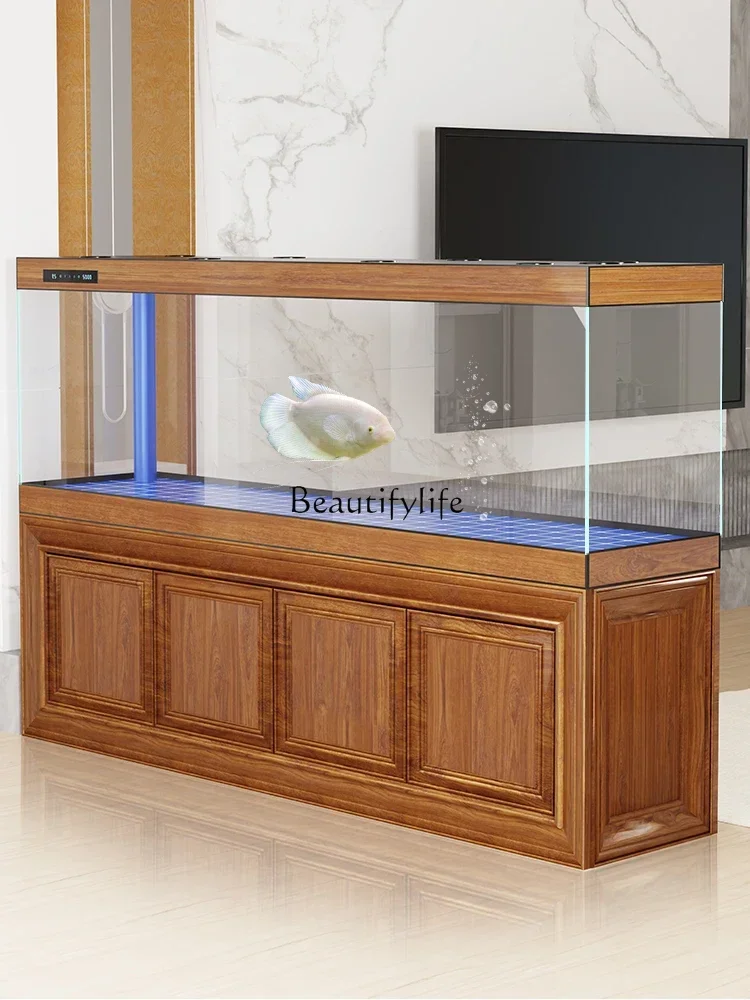 Chinese Retro Fish Tank Wall Square Bottom Filter Glass Company Living Room Household Screen Aquarium