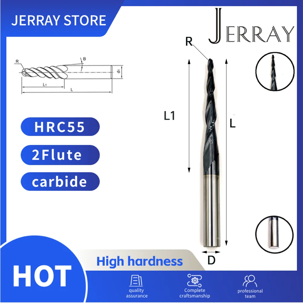 D3.175 4 6 8mm HRC55 2Flute Tungsten solid carbide Tapered Ball Nose End Mills Wood working CNC 2D 3D Carving Bits Milling cut