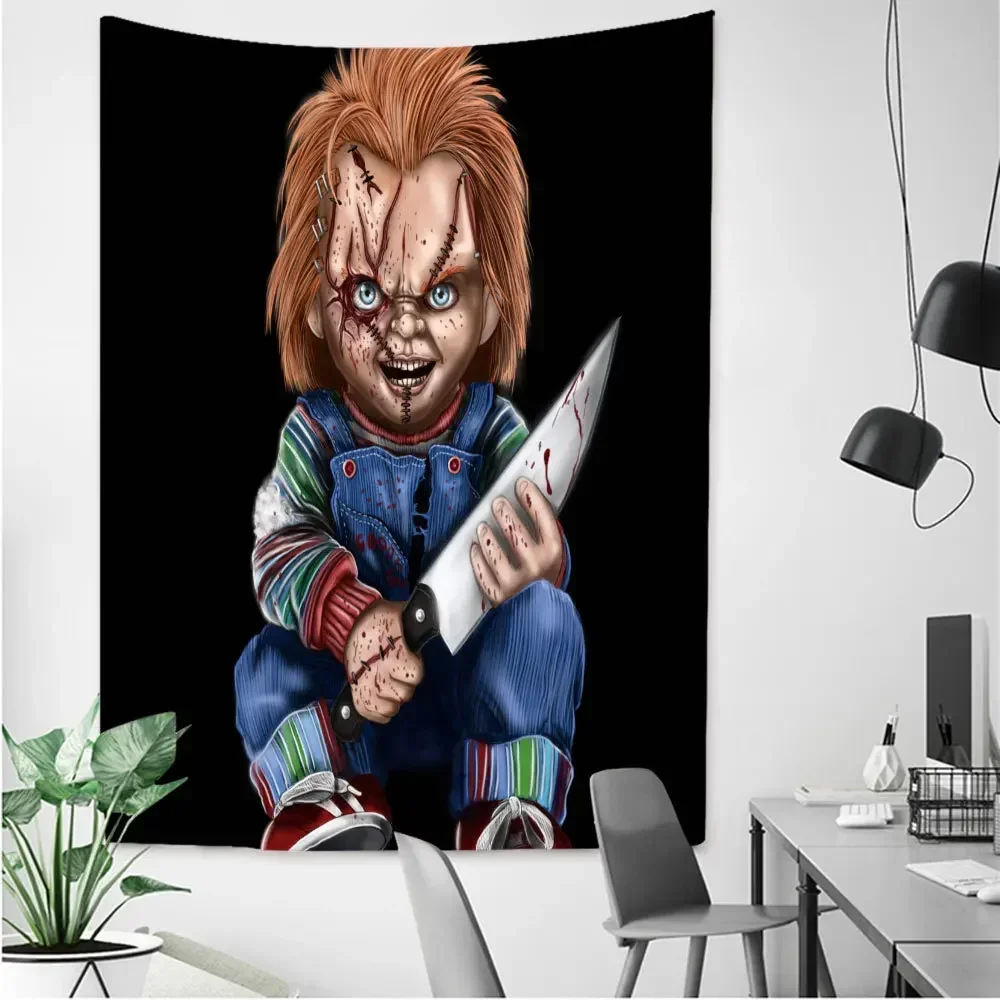 Horror Movie The Clown Returns Wall Hanging Tapestry Horrible Child's Play Chucky Butcher Nun Halloween Tapestry Bedroom Decor