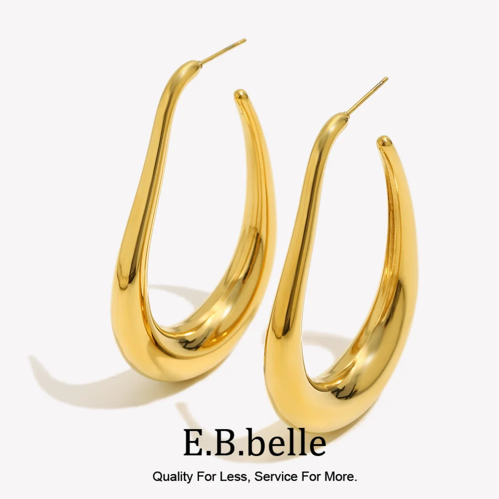 E.B.belle Waterproof PVD Plating Large Exaggerate Hollow Abstract U Shape Hoop Earrings Stainless Steel Big Earring