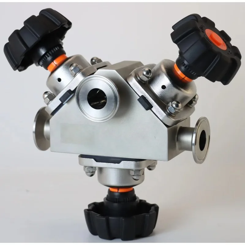 Sanitary PTFE Manual Control Stainless Steel 316L Sanitary Disinfection Three-clip Multi-port Diaphragm Valve