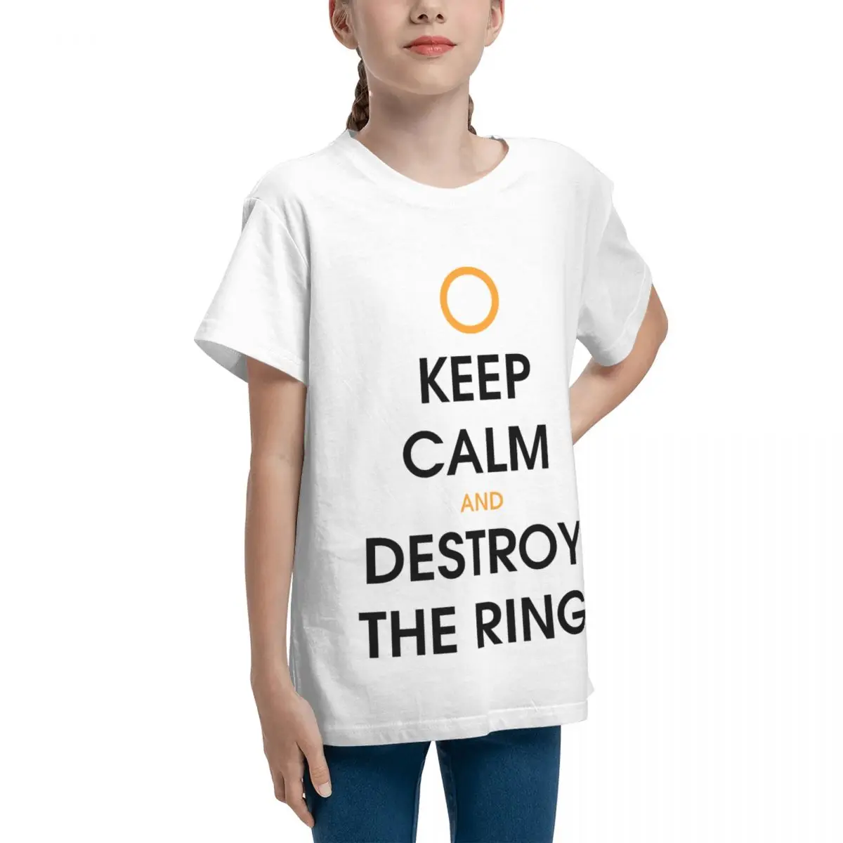 Teeanger Keep Calm And Destroy The Ring Fitted Basic Short Sleeve T-Shirt Graphic Crewneck Tshirt Graphic Vintage High grade