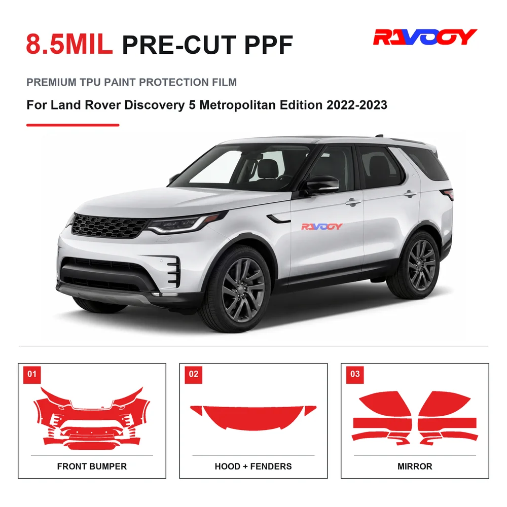 Film de protection de peinture transparent en TPU auto-réparant anti-UV, prédécoupé pour Land Rover Discovery 5 Metropolitan Edition 2022-2023, 8,5 mil