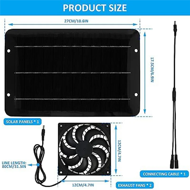 Комплект вентиляторов F4S-cSolar Panel, солнечный вентилятор 10 Вт, 12 В для теплицы, двойной вентилятор с питанием от солнечной панели и кабелем 31,5 дюйма, для