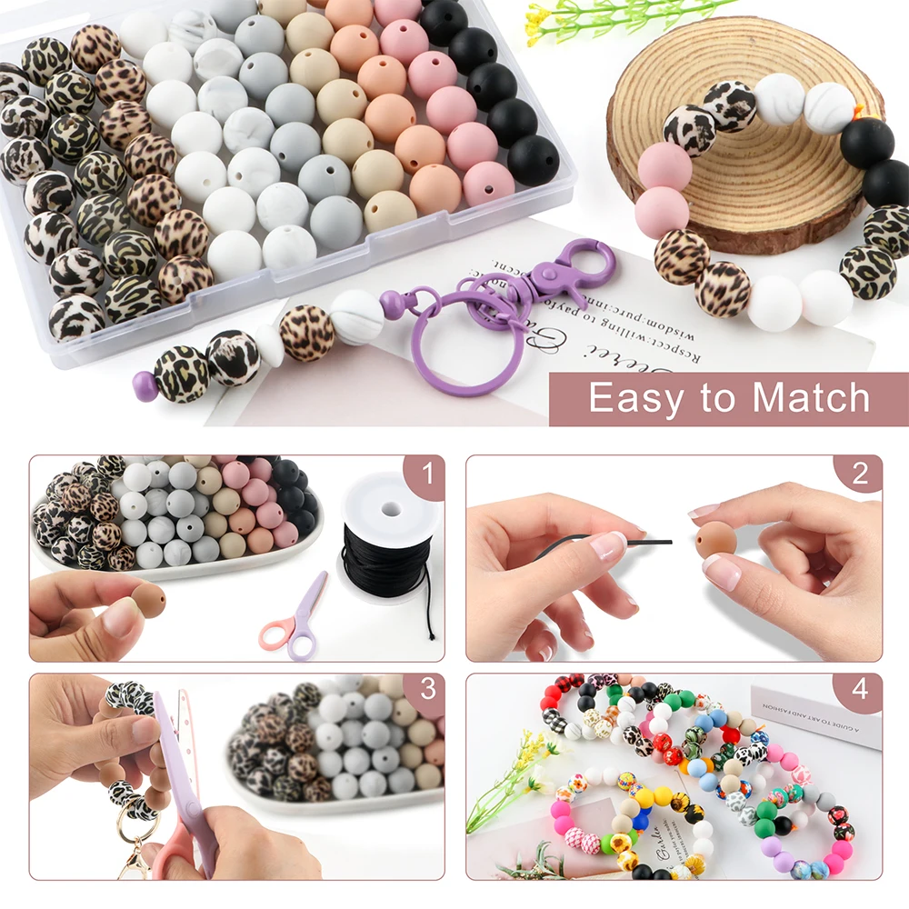 20Pcs/Set 15MM Round Silicone Beads Mix Printed Beads Kits For Jewelry Making DIY KeyChain Pen Bracelet Necklace Accessories