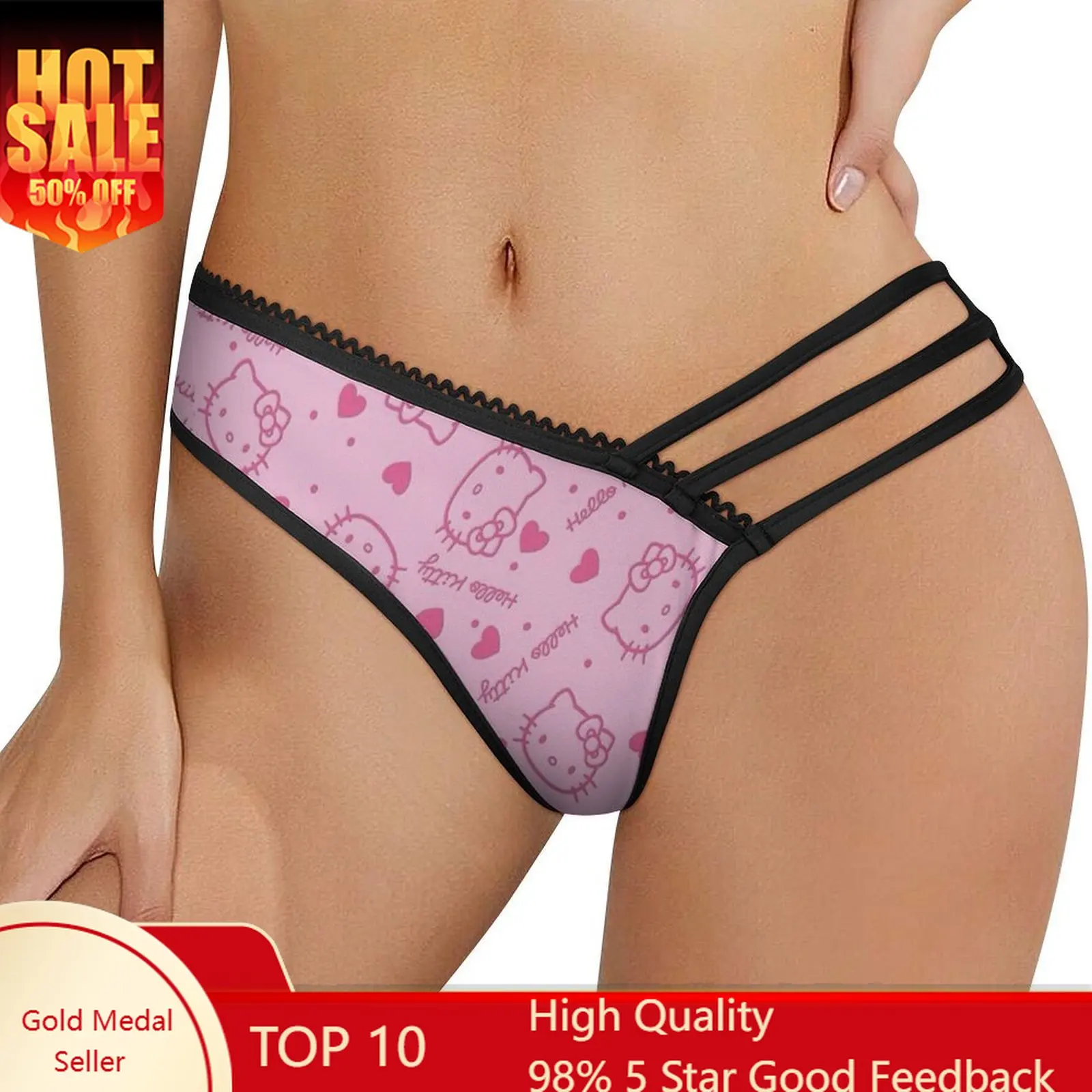 

Hello Kitty Sexy Panties Woman Sanrio Lingerie Panty Sheer V-string Cartoon Underwear Soft Briefs