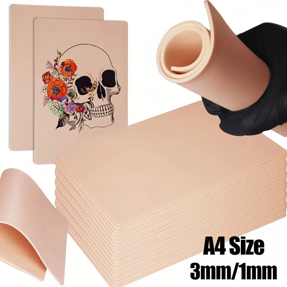 

A4 Size 3MM/1MM Tattoo Practice Skin Silicone Fake Skin Double-Sided Tattoo Training Skin Permanent Makeup Tattoo Accessories