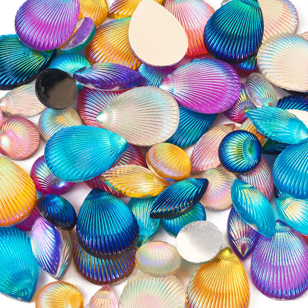 

90pcs Imitation Shell Opaque Resin Cabochon AB Color Half Round & Teardrop & Horse Eye Handmade Craft DIY Jewelry Making Finding