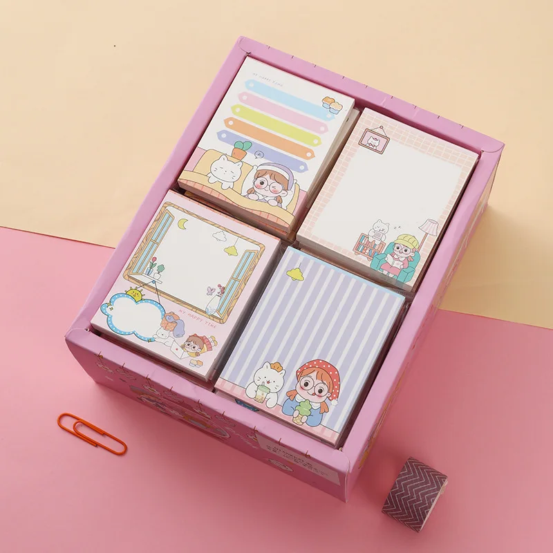4 Books Sticky Notes Creative Small Strip Label Stickers Students Sticky Notes Korean Cartoon Cute Small Notebooks Notepads