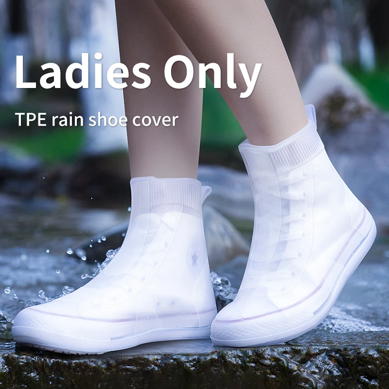 TPE Rain Shoe Covers for Women Waterproof Non-Slip Reusable Rain Boot Covers Overshoes 2 Colors Available