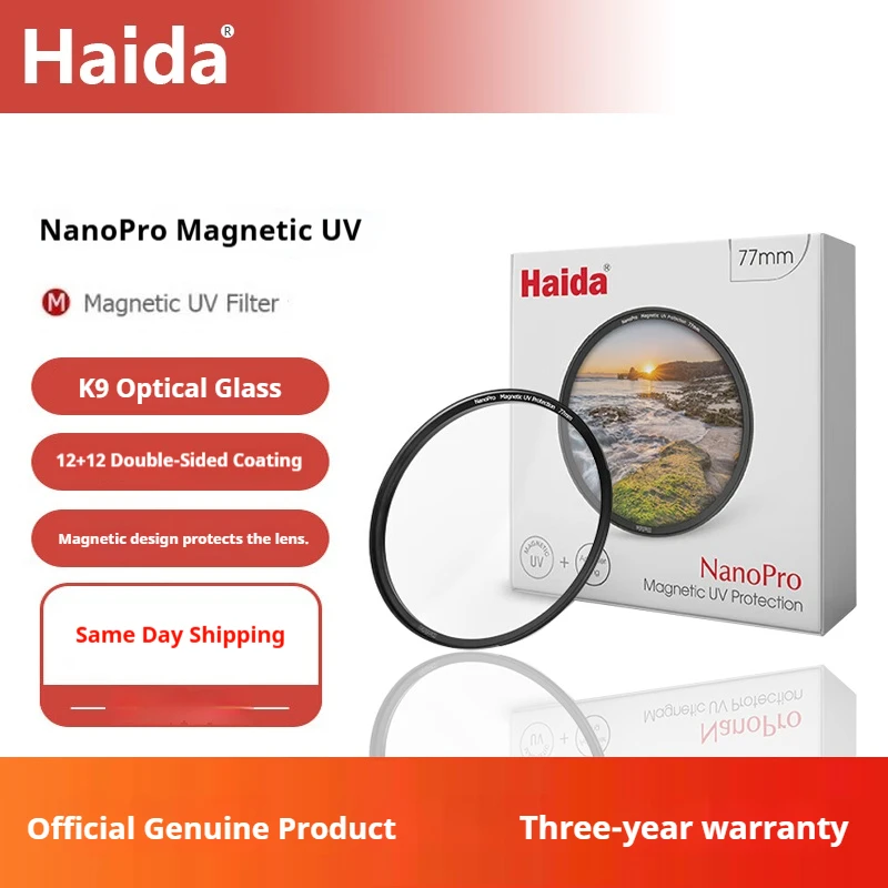 

Haida NanoPro Magnetic UV Filter with 24-Layer Nano Double-Sided Multi-Coating, 99.4% Light Transmission, Magnetic Mounting Ring