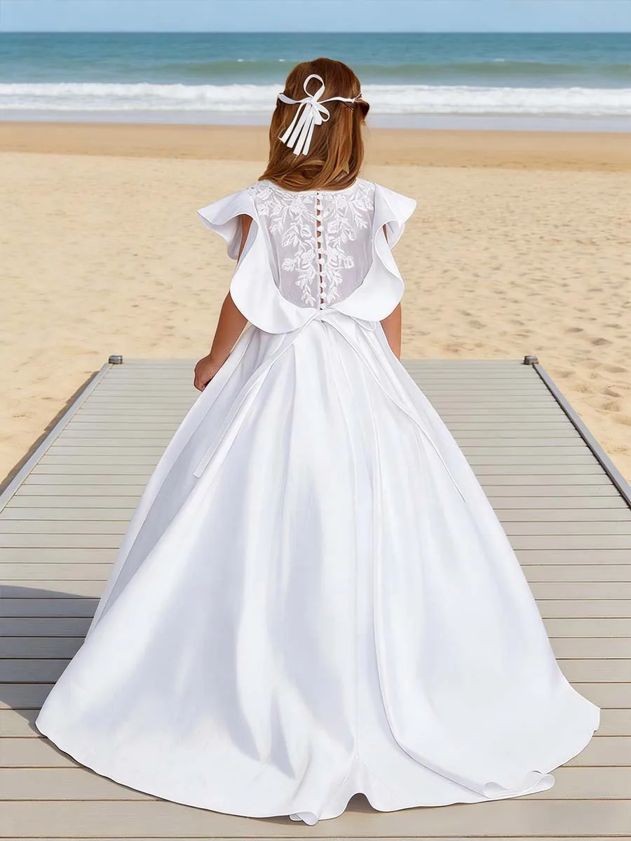 

Custom Princess Flower Girl Dress Suitable for Weddings, Sleeveless Satin, Children's Birthday Parties and First Communion Dress
