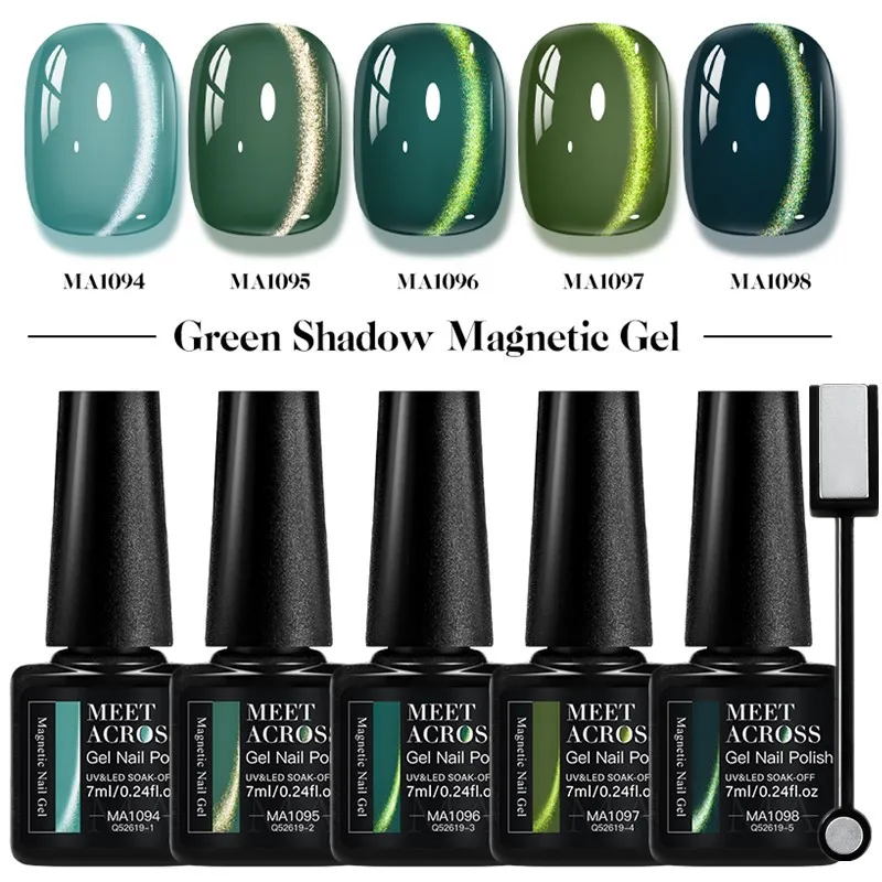 Juego de esmaltes de uñas de Gel magnético, sombra verde, gato, brillo ultral, semipermanente, barniz de Gel UV, suministros para uñas, 6 uds.