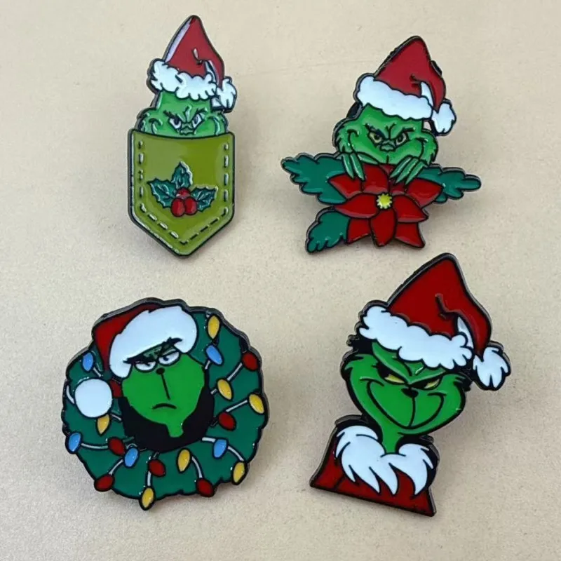 4pcs Merry Christmas Enamel Pins Cartoon Christmas Tree Santa Claus Ghost Brooch Badge Trendy Cute Jewelry Gift Happy New Year
