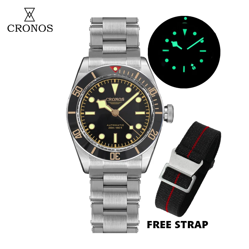 

Cronos Luxury Men's Watches 41mm Diver BB58 Vintage Automatic Wristwatches Female End Links Sapphire 20 Bar Waterproof BGW-9 Lum