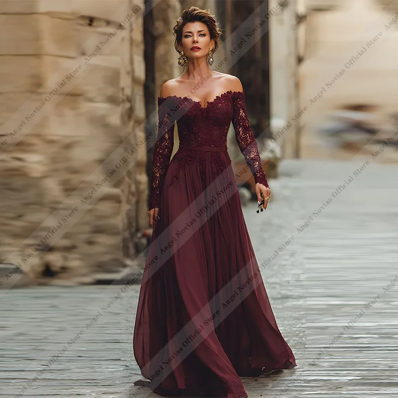 Vestidos de manga larga color borgoña para la madre de la novia 2026, vestidos para fiesta de bodas, vestidos madre de novia para bodas