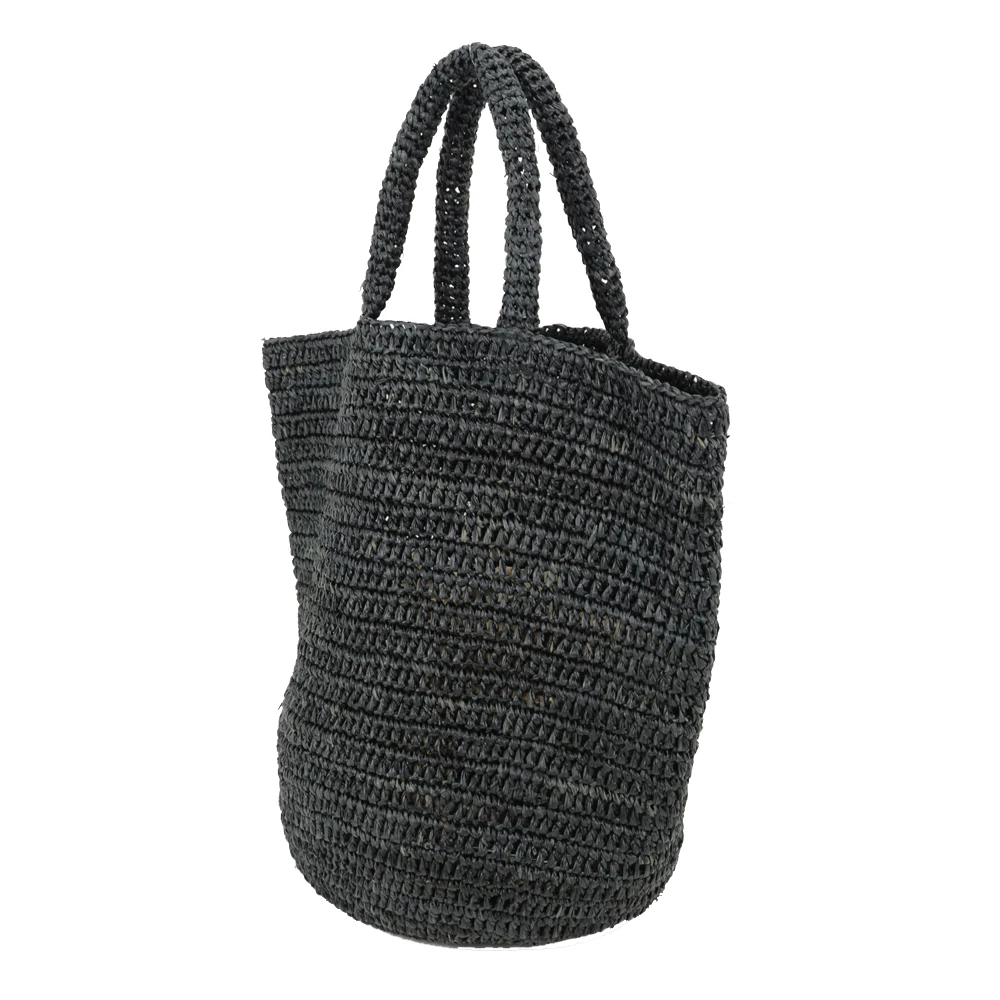 Large Raffia Straw Tote in Black