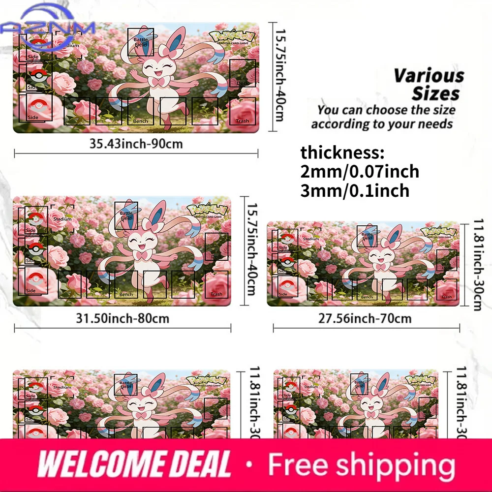 Pokemon Sylveon Rose Garden TCG Playmat 2mm/3mm Non-Slip Trading Card Game Mat with Zones Multi-Size Available