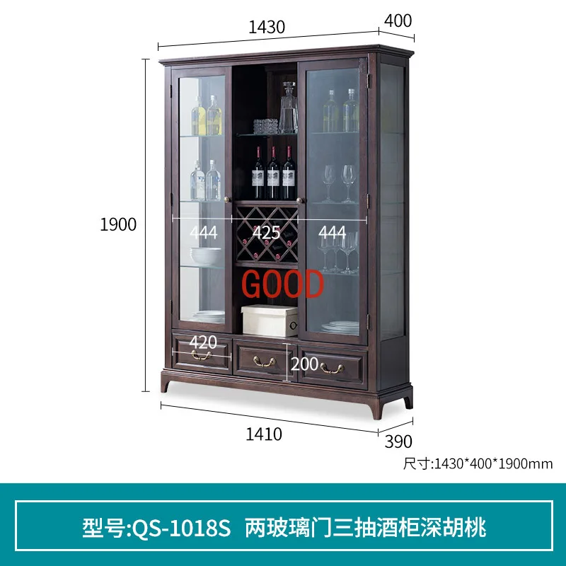 American Solid Wood Sideboard Simple Wall Kitchen Cabinet Double Door Wine Cooler Storage Rack