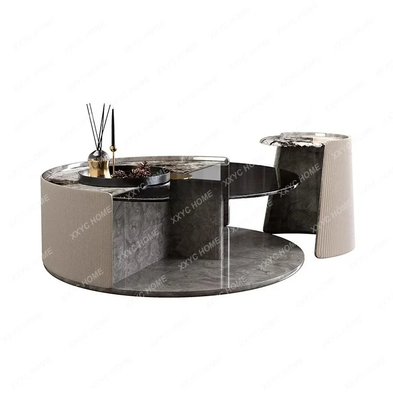 

55 minimalist round luxury stone coffee table modern simple light luxury villa high-end coffee table