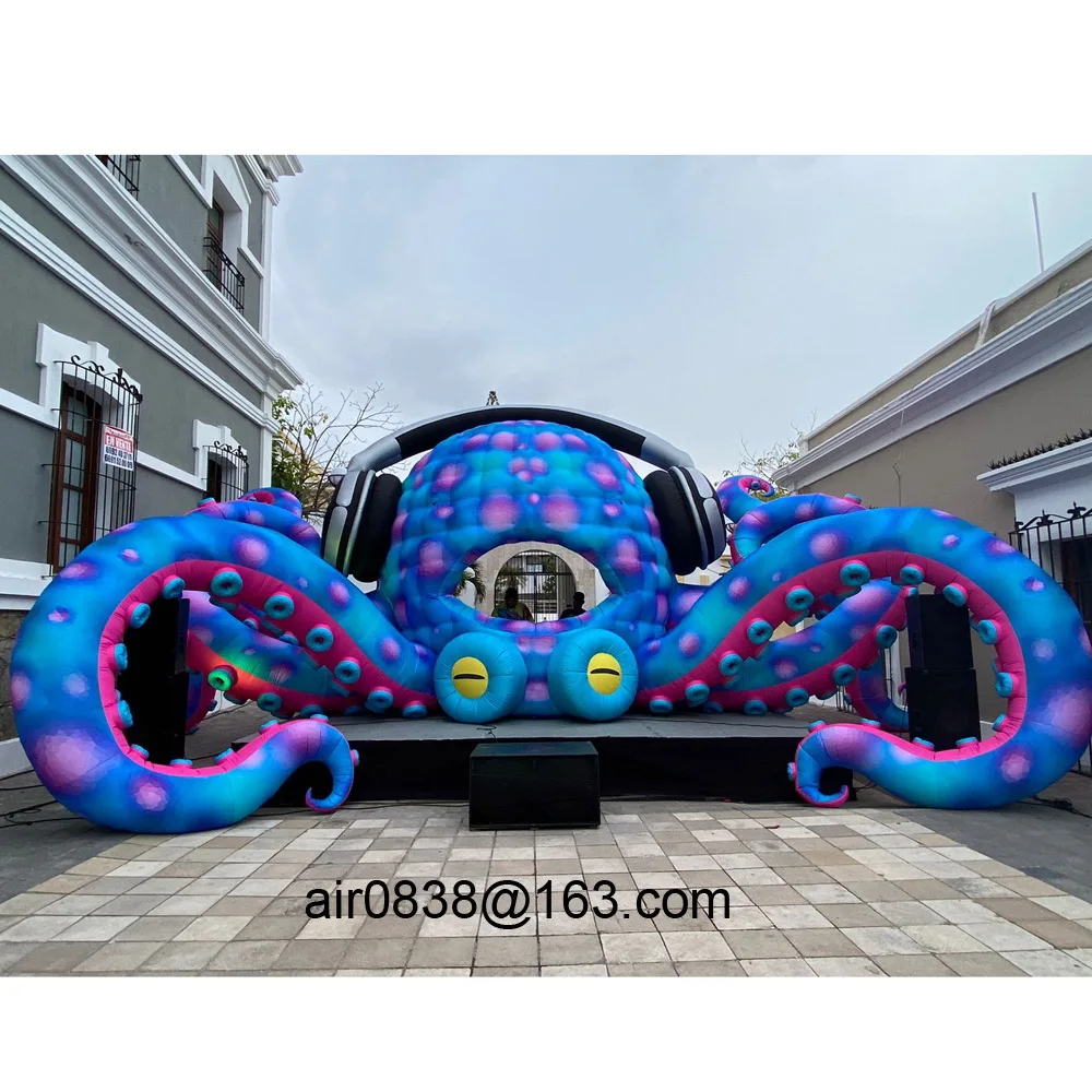 Customized 10x4.6x3.3 Meters Giant Inflatable Octopus Dj Stage Inflatable Dj Booth For Bar Show Stage Backdrop Decoration