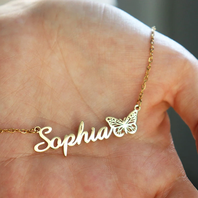 

Customized Name Necklace Personalized Birth Month Butterfly Design Stainless Steel Necklace Women's Jewelry Valentine's Day Gift