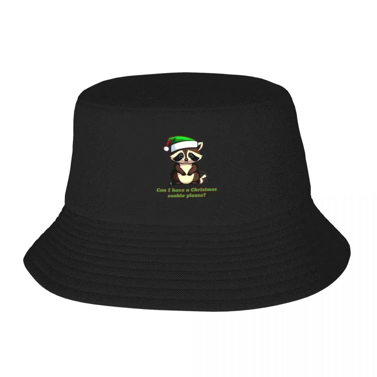 2026 Adorable Christmas Raccoon Design - Can I Have A Christmas Cookie Please? Bucket Hat Thermal Visor Snapback Cap Cap Woman M
