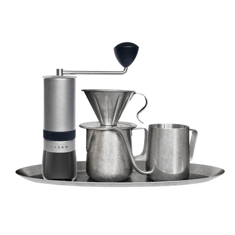 

Pour Over Coffee Kit 5Pcs, Manual Bean Grinder with Dripper, Kettle & Server, Barista Tools for Coffee Brewing At Home & Travel