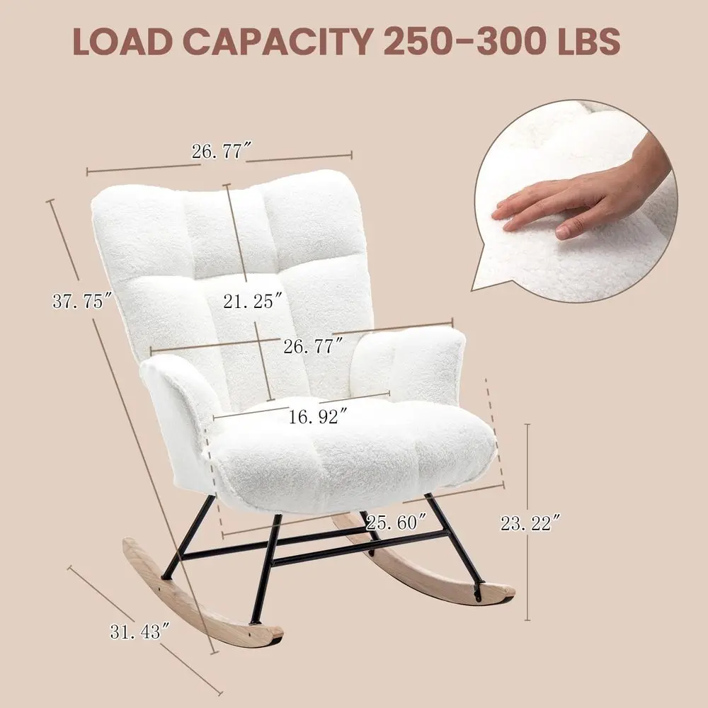 Rocking Chair Nursery Teddy Upholstered Glider Rocker Rocking Accent Chair Padded Seat with High Backrest Armchair Comfy Side C