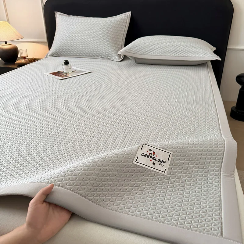 Solid Thickened Bed Mat and Pillowcases Set Summer Breathable Cooling Mattress Pad Single Double Size Cool Feeling Sleeping Mat