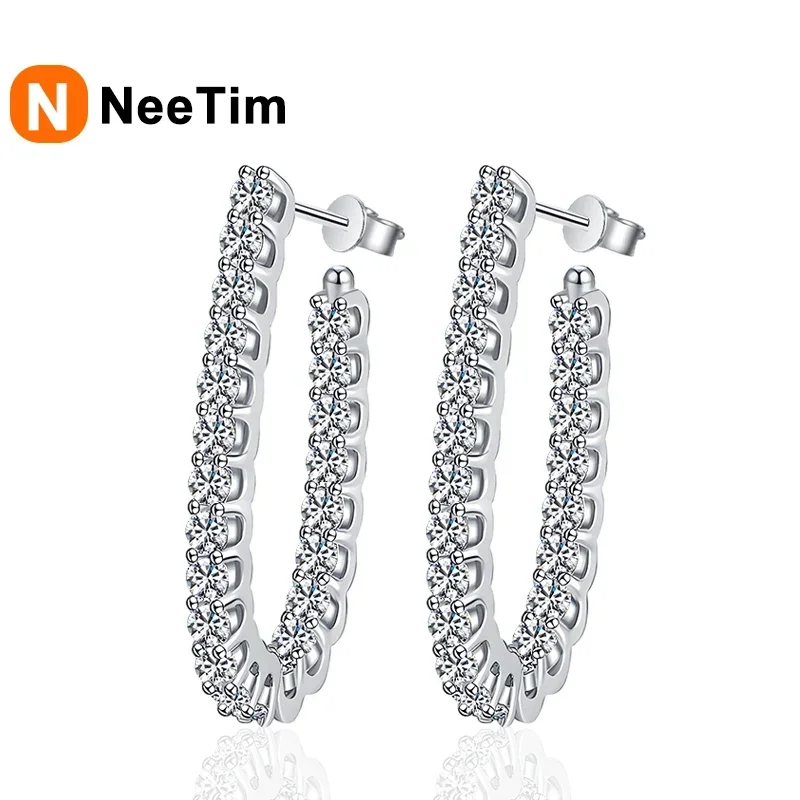 NeeTim Full Moissanite Earrings for Women S925 Sterling Sliver with 18k Gold Plated Ear Stud Wedding Earring Luxury Jewelry Gift