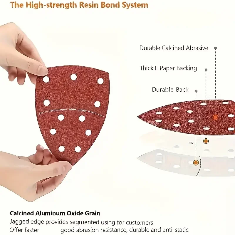 30 قطعة من ورق الصنفرة المثلث ذو 11 فتحة 40-240 - ألومينا لمجموعة متنوعة من نسيج النجارة والطحن والتلميع الجاف
