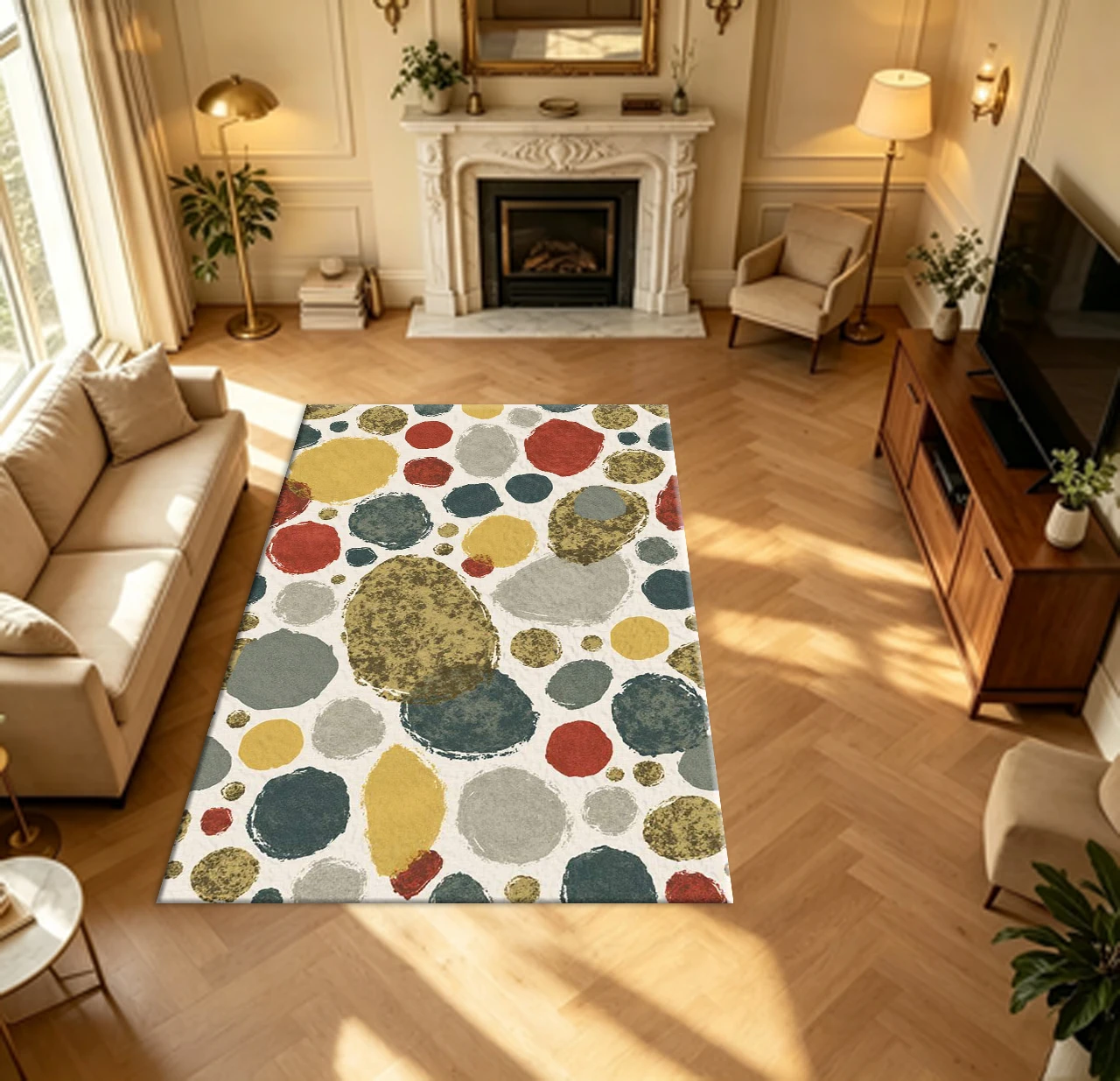 Abstract Brush Stroke Dot Paint Texture Carpet Flooring Retro Bohemian Art Household Indoor Decor Area Rug