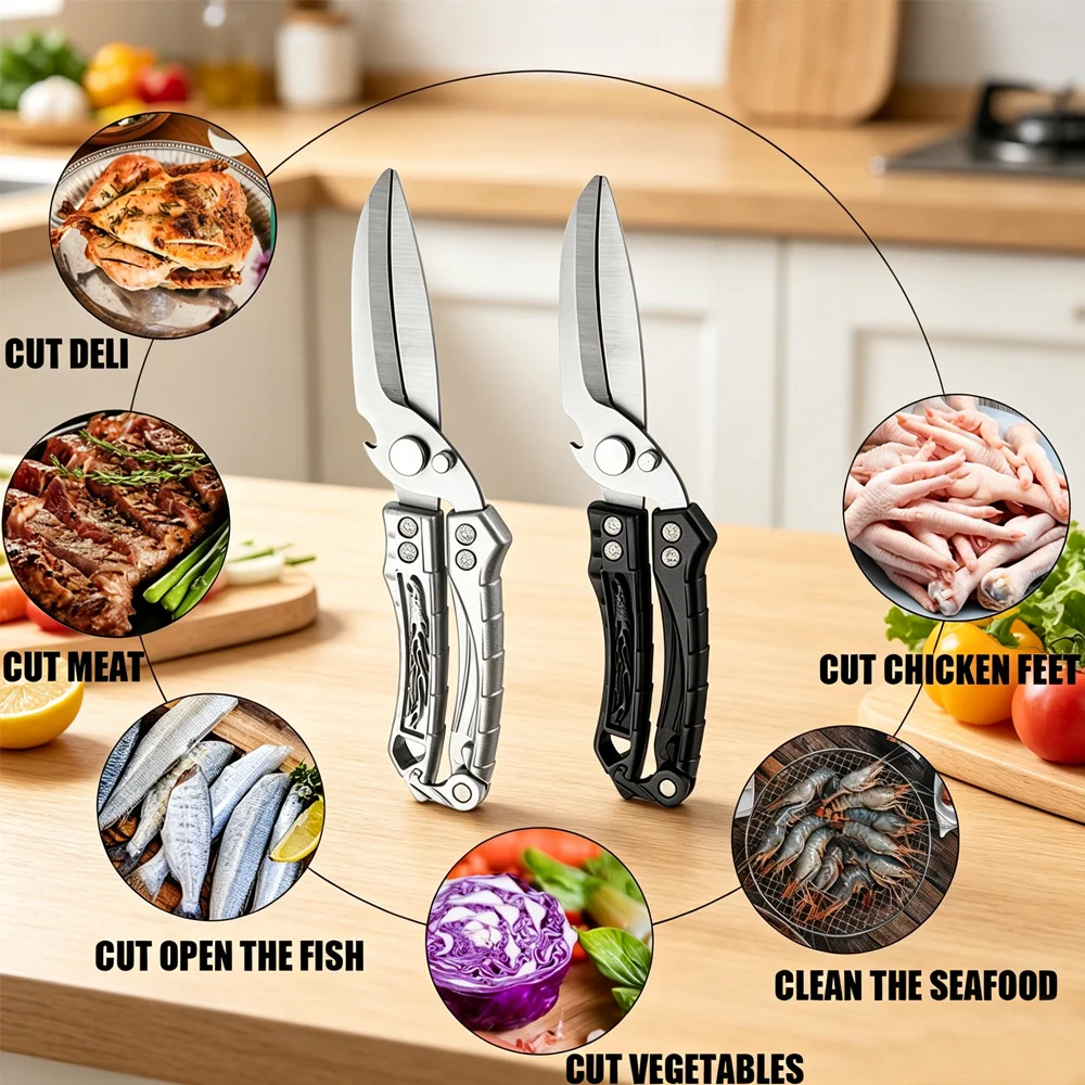 Multi Functional Stainless Steel Food Barbecue Kitchen Scissors Household Specific Strong Shears for Cutting Chicken Bones