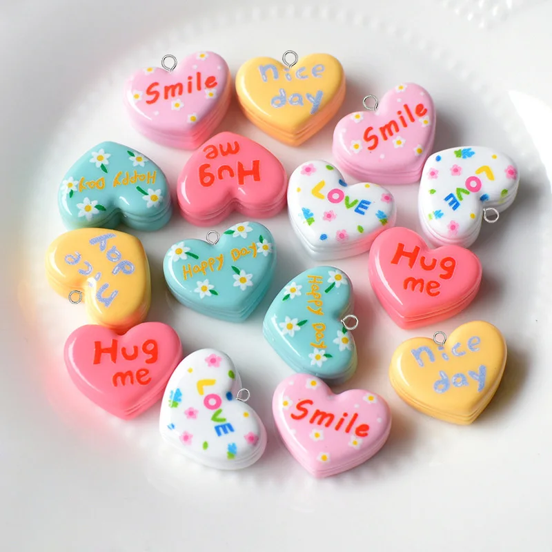 10pcs Resin Multilayer Love Macaron Flower Letters Charms HUG ME Sweet Cute Pendant For Earring Keychain Diy Jewelry Make