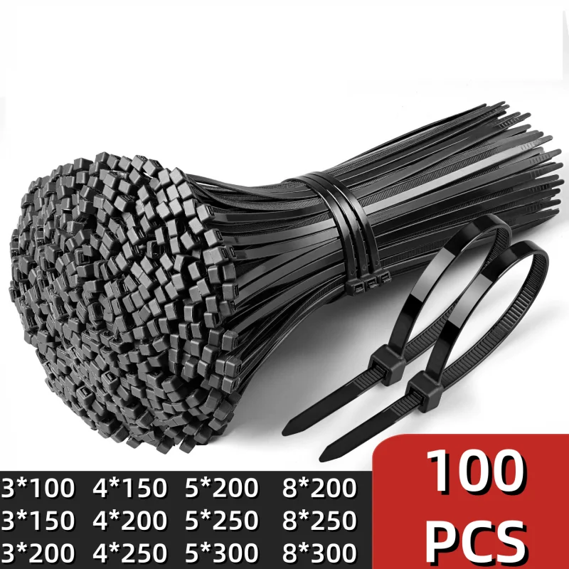 100 قطعة/الحقيبة ربطة كابل ربطة عنق نايلون بلاستيكية ذاتية القفل منظم أبيض ربط كابل سلك كابل ربطات عنق بسحاب