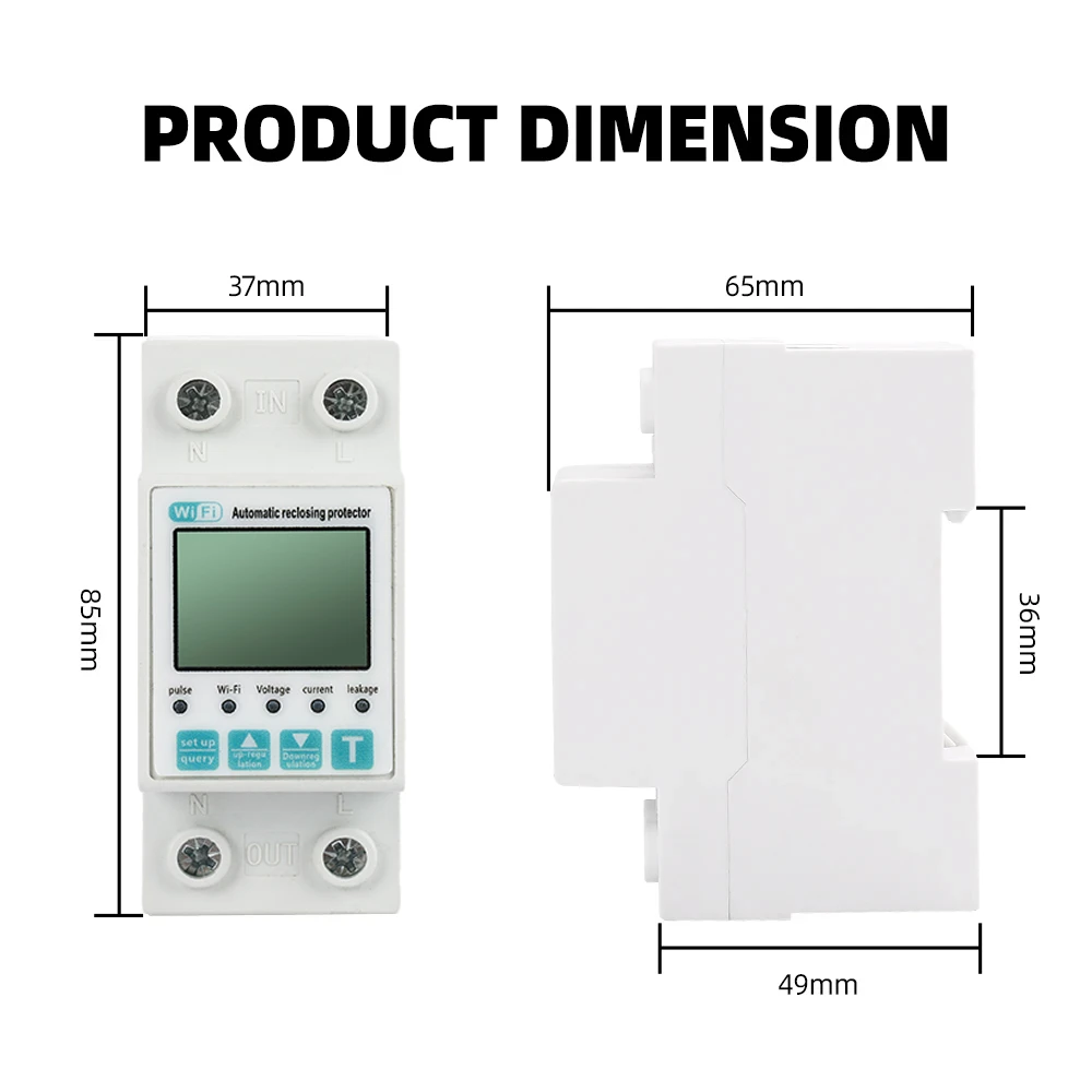 2P 63A TUYA APP WiFi Smart Circuit Earth Leakage Reclosing Over Under Voltage Protector Relay Switch Breaker Energy kWh Meter