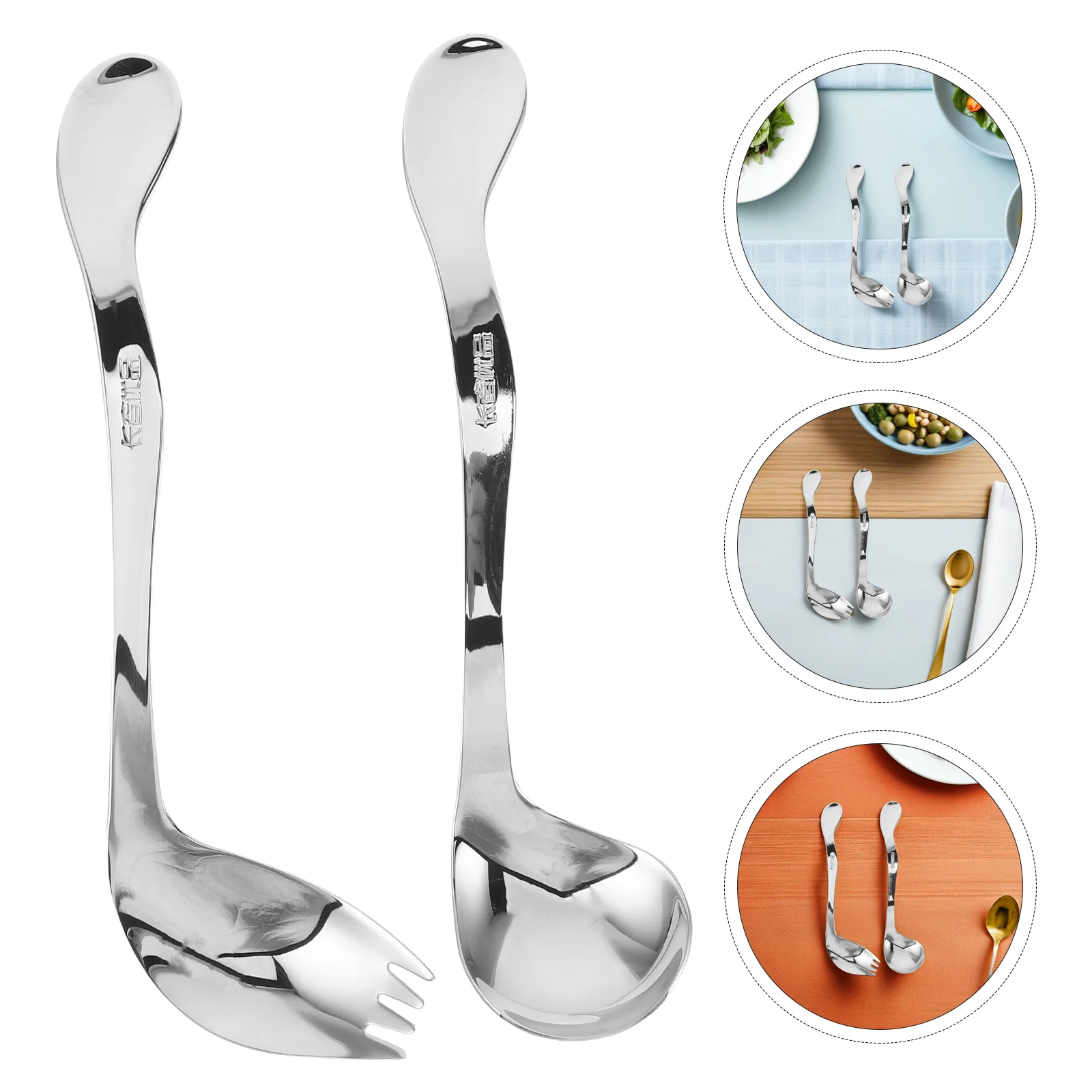 

2Pcs Curved Utensils Angled Spoon Fork Adaptive Eating Utensils Self Feeding Aid Disabled Auxiliary Tableware Elderly Feeding
