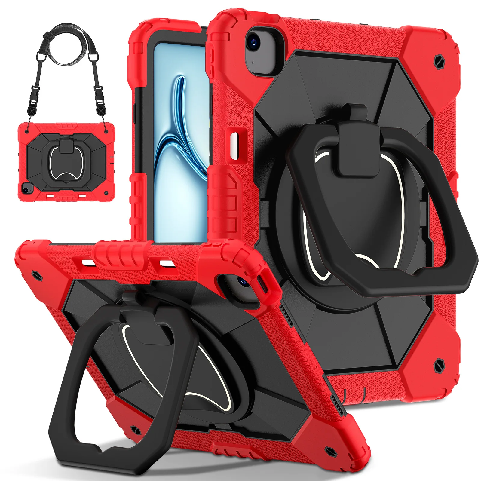 Heavy Duty Shockproof Case for iPad Air 13 2025 M3 2024 13 inch Silicone PC Cover Built-in Kickstand Shoulder Straps
