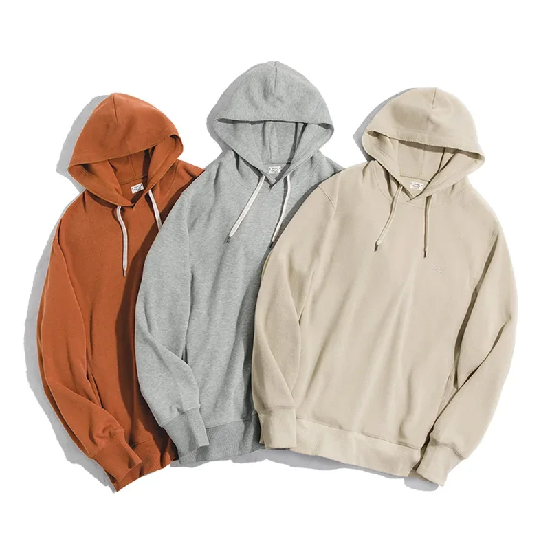 Maden Retro Men\'s Solid Color Long Sleeve Hoodies Sweatshirt Casual Loose with Drawstring Pullover for Men Autumn Streetwear Top