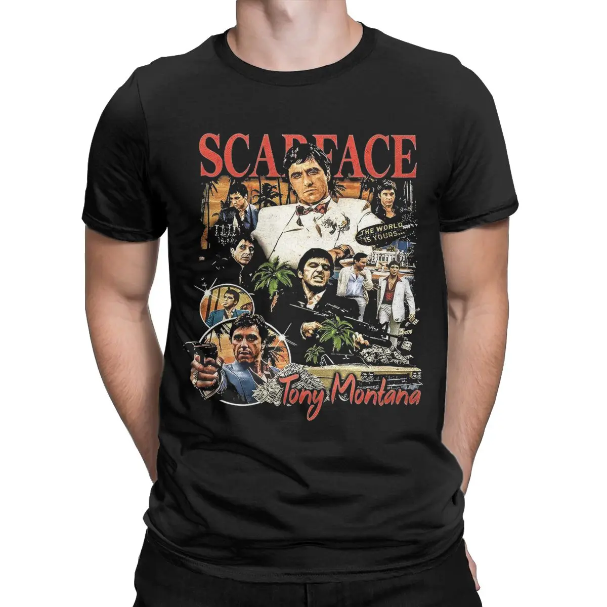 Scarface Tony Montana 90s T Shirt Men's Cotton Casual T-Shirt Round Collar Tees Short Sleeve Tops Printed