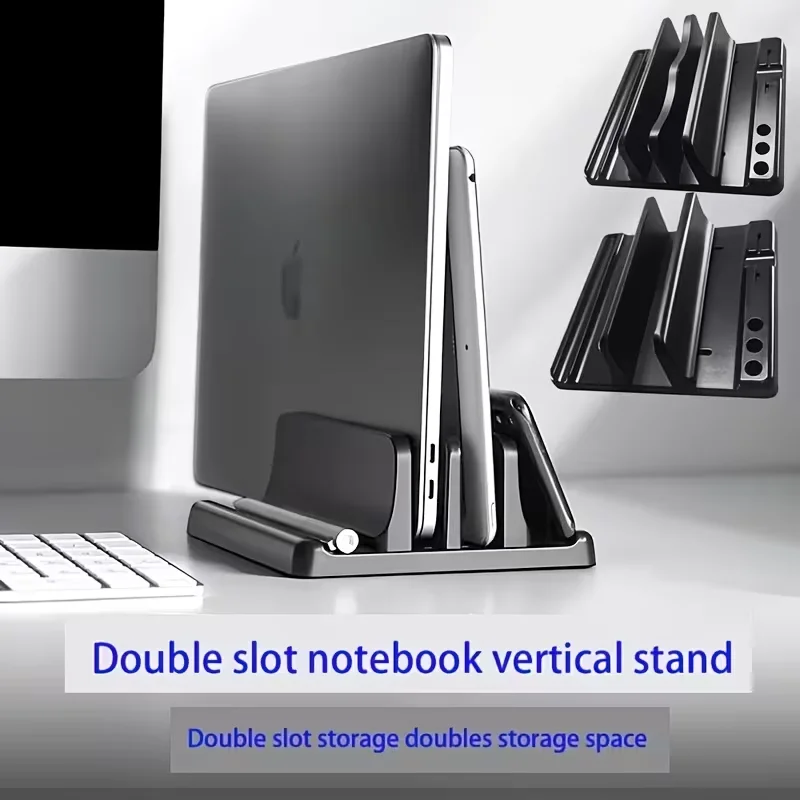Vertical Laptop Stand Holder Organizer Plastic Adjustable Desktop Notebook Dock Space-Saving 3in 1 for All MacBook Pro Air, Mac,