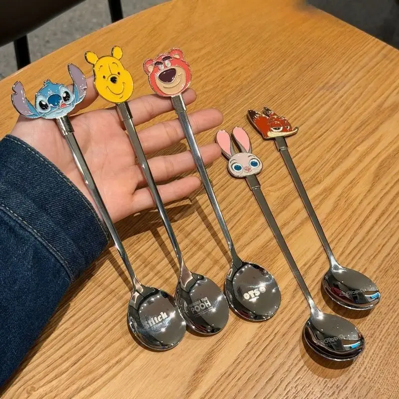 Disney Lotso 304 Stainless Steel Long Handle Spoon Creativity Cartoon Coffee Stirring Spoon Cute Dessert Spoon Kitchen Utensils