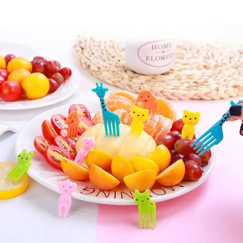 10pcs Animal Farm Fruit Fork Mini Cartoon Children Snack Cake Dessert Food Pick Bento Lunches Toothpick Party Decor