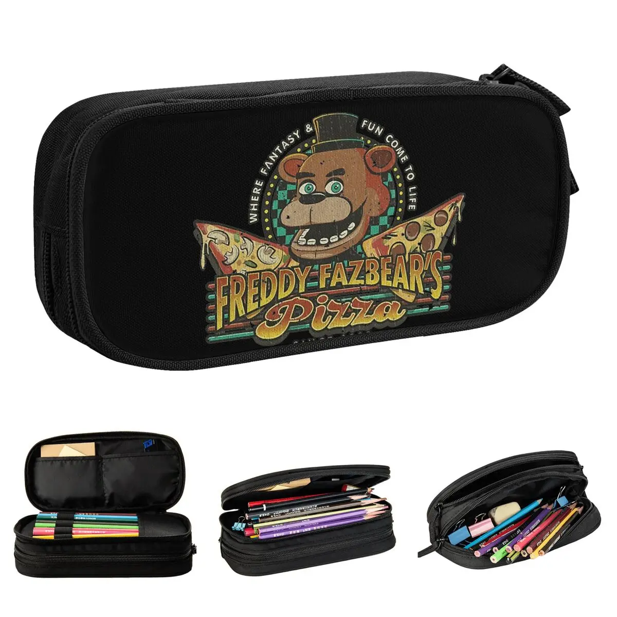 Fazbear's Pizza 1983 Pencil Case Creative Bear Fnaf Gamer Halloween Pen Bags Student Large Storage Office Cosmetic Pencilcases