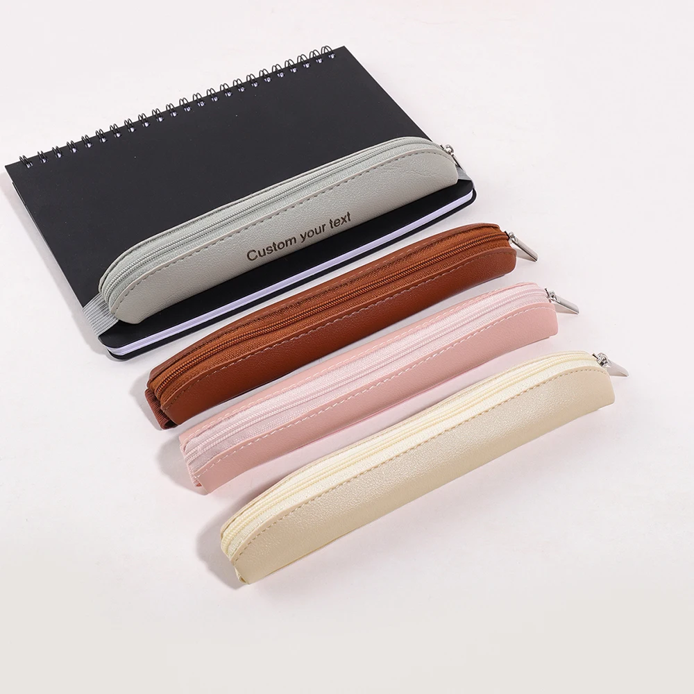 Personalized Custom Text Pencil Case Stationery PU Leather Pen Sleeve For Book School Supplies Laser Customized Name Pencil Pouc view 2