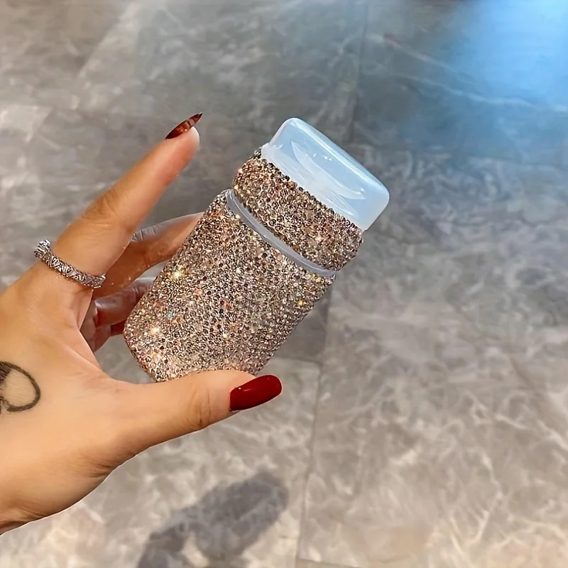 High-Looking Push-Type Dispensing Bottle, Artificial Diamond-Encrusted Accessible Luxury Portable Makeup Remover, Nail Polish Remover, Toner