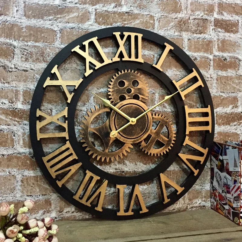 Creative Art Wood Wall Clock European Retro Frame Round Hands Design Wall Clock Digit Large Fashion Reloj De Pared Home Decor